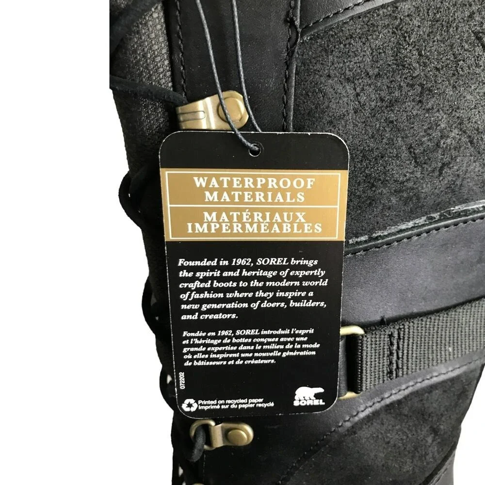 Sorel Conquest Carly 9.5 Black Leather‎ Winter Waterproof 15